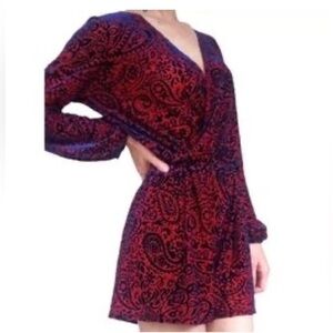 Honey Punch burgundy and blue paisley velvet size medium romper